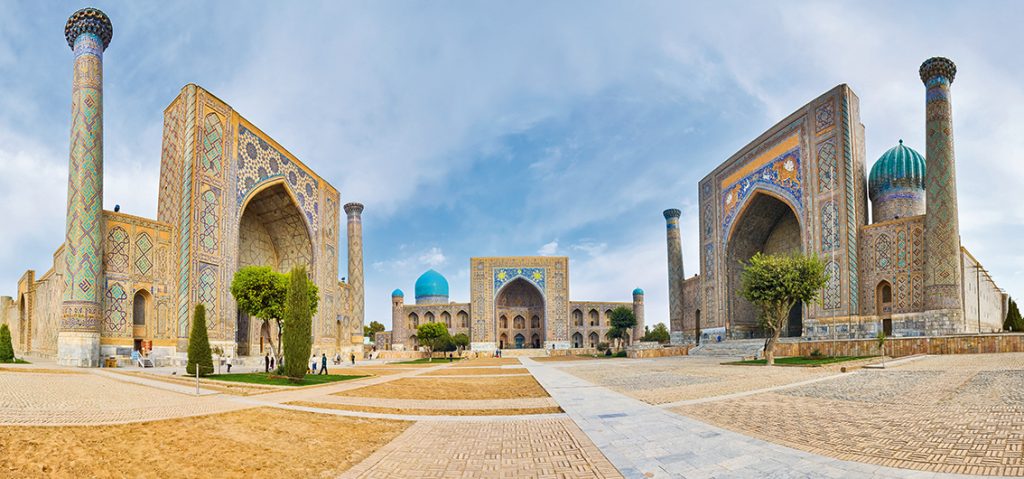 Panorama Registan Square with three madrasahs in Samarkand